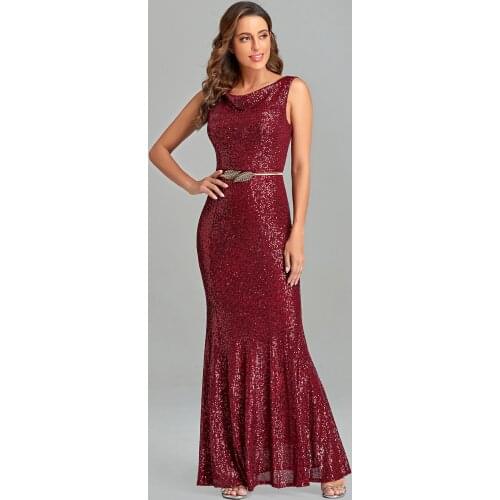 V Back Sleeveless Evening Dress Burgundy Sequins Formal Party Gowns Women Elegant Mermaid Robes XUCTHHC Vestidoes