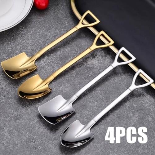 1/2/4PCS Coffee Spoon Cutlery Stainless Steel Tableware Retro Iron Shovel Ice Cream Desert Spoon Scoop Creative Spoon tea-spoon