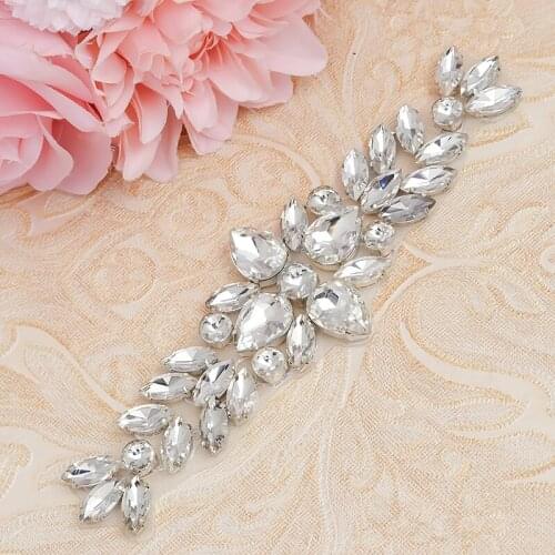 2pcs) Weddingl Rhinestones Appliques For Brial Belt Crystal Sew On Wedding decorationYS993