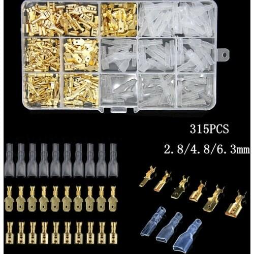 315Pcs Electrical Wire Seal Crimp Connectors Butt Terminals Assorted Kit 2.8/4.8/6.3mm Male&Female Spade Crimping Terminal