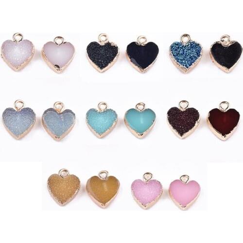 5Pcs Electroplate Druzy Resin Heart Pendants Charms For DIY Handmade Necklace Bracelet Jewelry Making 15x12x3.5~4mm Hole: 1mm
