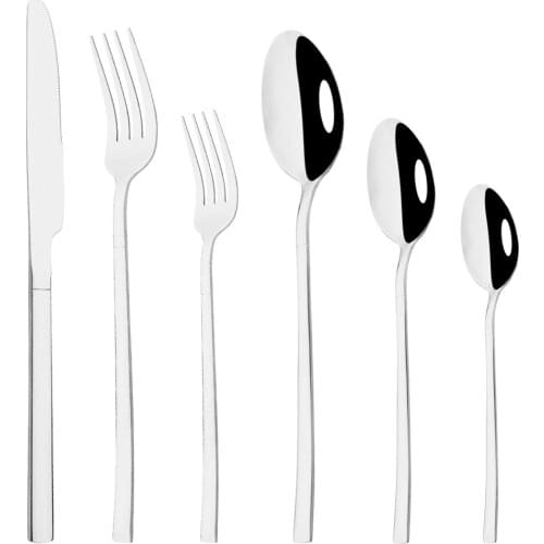 6Pcs/Set Silver Cutlery Set Flatware Western Stainless Steel Tableware Home Dessert Spoon Fork Knife Dinnerware Silverware Set