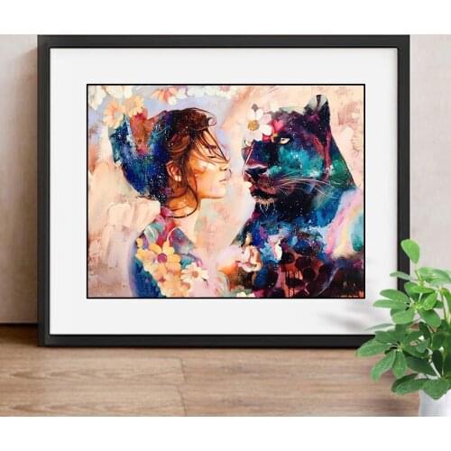 Full Square Beauty And Lion Diamond Painting 5D Diamond Embroidery Animal Diamond Mosaic Picture Of Rhinestones