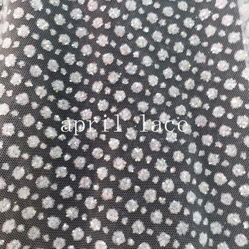 Ap2040 # 5 yards dobby crystal transparet romantic hand print glued glitter net tulle mesh lace fabric for sawing dress