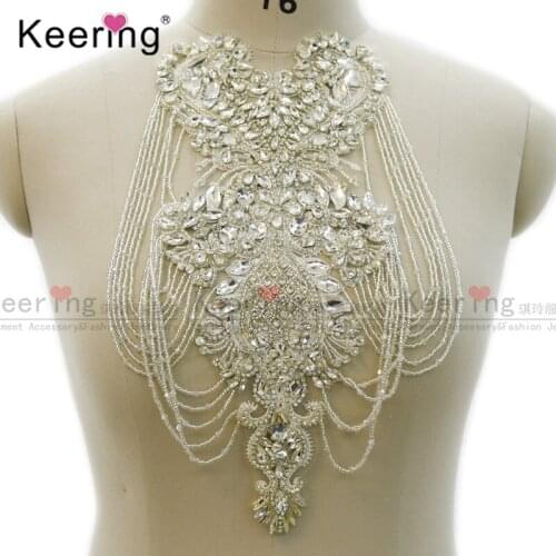 Hot Sale Silver crystal applique Tassel shoulder For Muslim Head Accessories Bridal Dress Accessory WDP-333