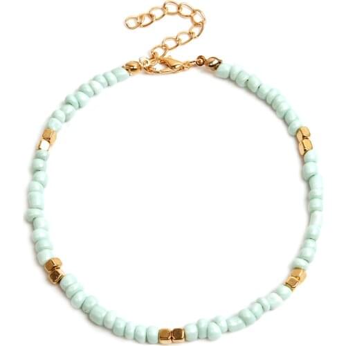 Bohemian Colorful Glass Beaded Anklet For Women Handmade Anklets on the leg Summer Beach Barefoot Jewelry Gift 21cm long,1 Piece