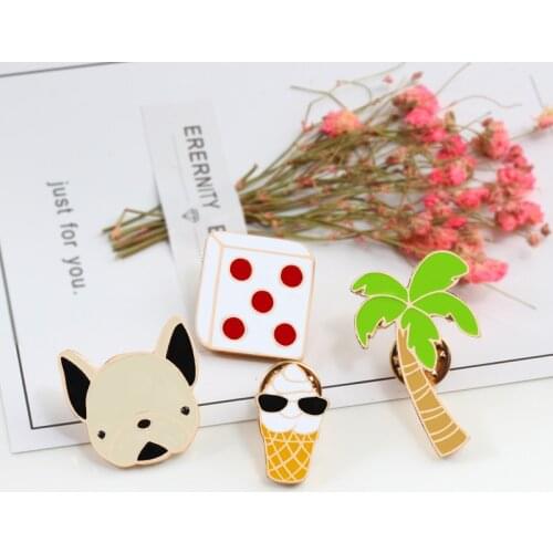 Fashion Enamel Pins Dog Tree Dice Ice Cream Cartoon Brooches Denim Jackets Backpack Button Lapel Pin Badge Jewelry For Women Men