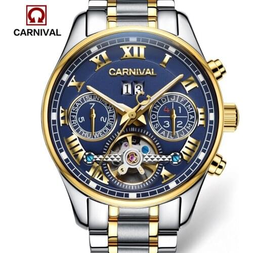 Luxury Stainless Steel Watch Men Automatic Self-Wind Sapphire Glass Tourbillon Blue Dial Silver Case Watches reloj relogio 5 ATM