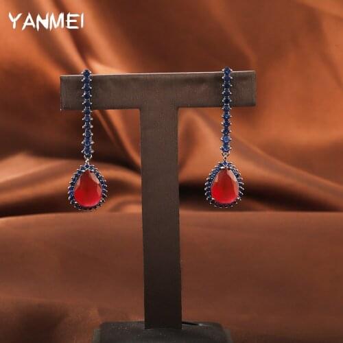 Long Water Drop Aaa Zircon Earrings for Women Pendant Earrings Luxury Exquisite Jewelry Aristocratic Blue Jewelry серьги