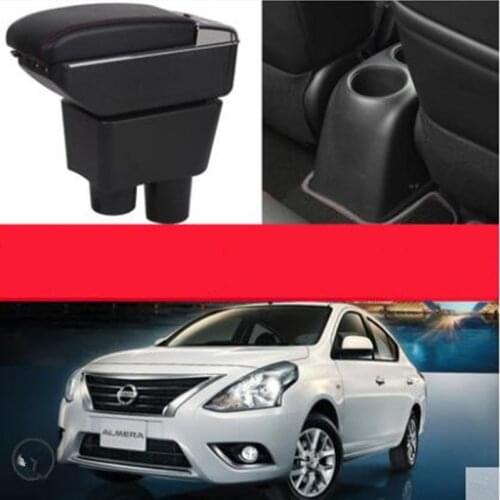 For nissan almera armrest box USB Charging heighten Double layer central Store content cup holder ashtray accessories