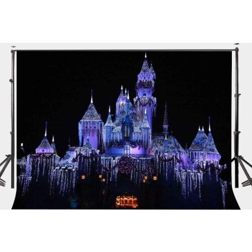 7x5ft Dreamy Castle Backdrop Purple lights Castle in the Dark Night Photography Background Night View Photo Video Studio Props