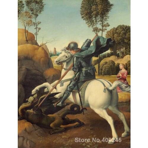 Painting by Raphael sanzio Saint George and the Dragon Redroom decor oil on Canvas Handmade High quality