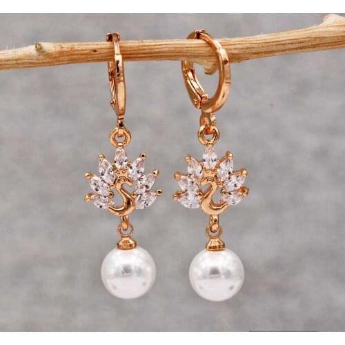 Trendy Gold Plated Copper Dangler Drop Simulated-pearl Earrings For Women Girls Fashion Jewelry Accessories Birthday Wedding