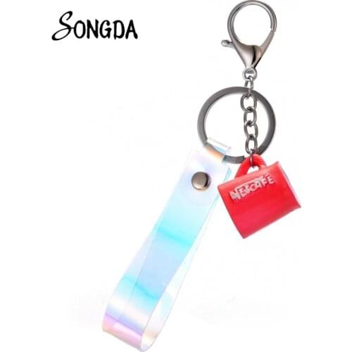 Fashion Mini Coffee Cup Keychain Cute Mug 3D Resin Mold Acrylic Keyring Bag Decoration Jewelry Creative Women Men Accessories