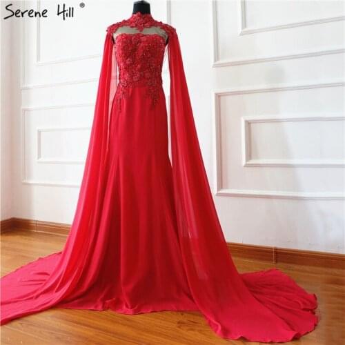 Muslim Long Sleeve Red Kaftan Dubai Arabic Formal Evening Party Prom Gown Dress Elegant Engagement Gowns Dresses 2020 BLA6309