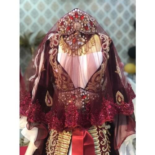 Bridal Veil Set Wedding Henna Night Wedding Ceremony Accessory Wire Break Lace Shimmer Claret Red Purple Green Sax Blue Fuchsia