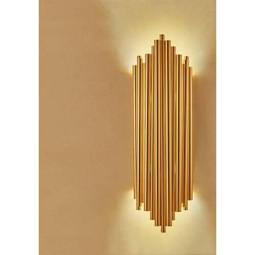Wall lamp bedroom living room dining room wall simple personality hotel decoration bedside gold aluminum tube lamp