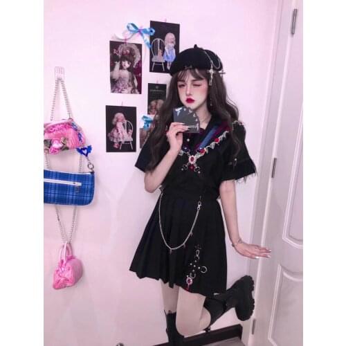 New Summer Japanese Harajuku Girls High Waist Sweet Skirts Hot Girl Kawaii Black JK Uniform Handmade Sailor Suit