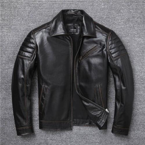 2021 New Style Edging Brown Vintage Genuine Leather jacket Men Cowhide Slim Fashion Biker jackets Clothing Big Size S-5XL