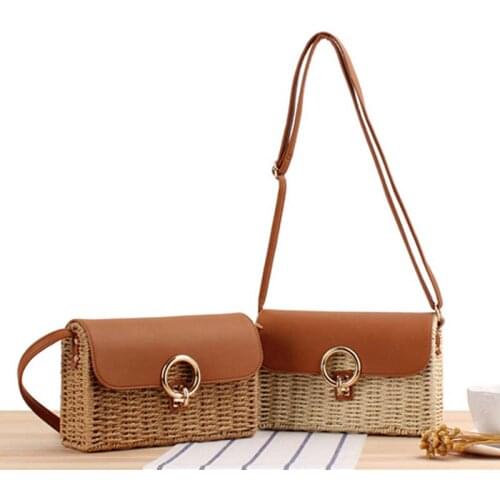 New Arrival Summer Vacation Shoulder Bags for Girls Casual Leather Handbags for Woman Straw Woven Crossbody Bags