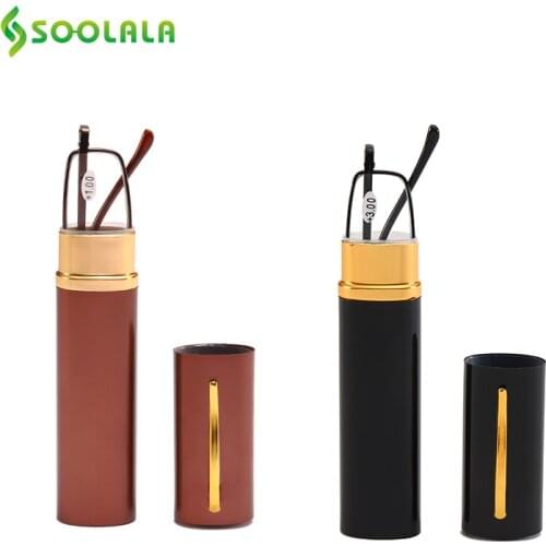 SOOLALA 2pcs Portable Mini Metal Pen Reading Glasses Women Men Ultralight Presbyopic Reading Glasses With Pen Case +1.0 to 4.0