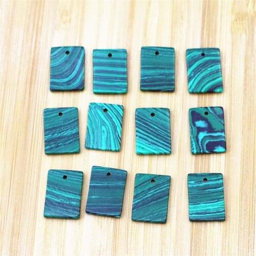 Wholesale 30pcs 17x13mm Natural Green Malachite Rectangular Pendant Jewelry Making DIY Bracelet Necklace Earring Accessories