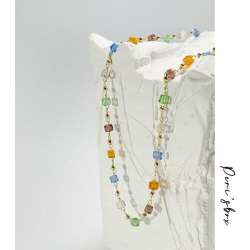 PerisBox Candy Color Square Acrylic Beaded Choker Necklace For Women Romantic Colorful Summer New Necklace Everyday Jewelry