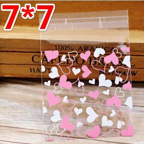 Pink Heart Printed Plastic Cookie Bags 7cm 100pcs/lot Mini Snacks Packaging Bags for Biscuits Baking Holiday Party Candy Pouches