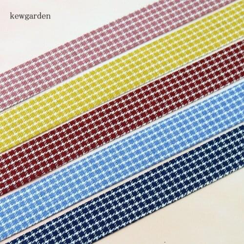 Kewgarden 1.5" 1" 40mm 25mm 10mm Houndstooth Fabric Layering Cloth Ribbon DIY Bow tie Accessories Plaid Handmade Tape 5 Meters