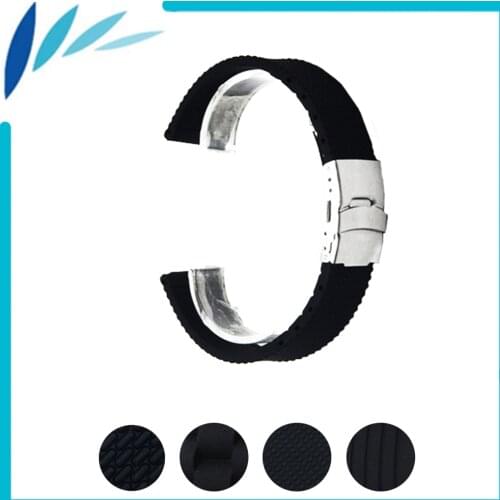 Silicone Rubber Watch Band 18mm 20mm 22mm 24mm for Orient Men Women Stainless Steel Safety Clasp Strap Loop Belt Bracelet Black