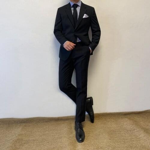 RICODESIGN mens slim fit business classic formal black suit stretch two pieces handmade tailored customd