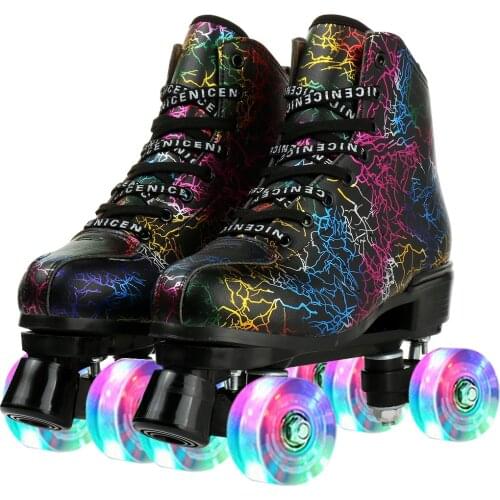 Graffiti Microfiber Roller Skates Double Line Skates Women Men Adult Two Line Skating Shoes with White PU 4 Wheels Training