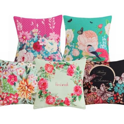 Flowers Butterfly Cotton Linen Cushion Cover Colorful Pillowcase Chair Seat And Waist Square 45x45cm Pillow Cover Home Decor