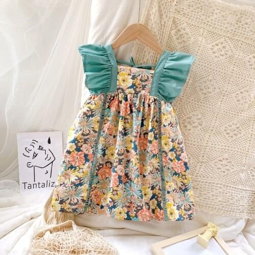 Cute Kids Dresses for Girls Flying Sleeve Princess Costume Flower Fashion Backless Little Girls Dress Birthday Party Outfits