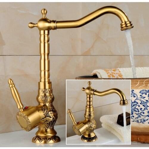 Sink Faucet antique bronze cold and hot single lever bathroom faucet basin faucet with 50 cm plumbing hose Copper Faucet