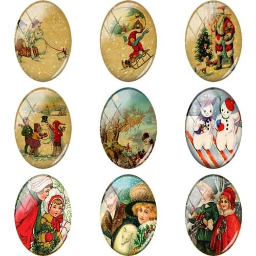 JWEIJIAO Snowman Christmas Tree Photo Oval Shaped Glass Cabochon Dome Handmade DIY Vintage Necklace Jewelry For Friend Gift CM85