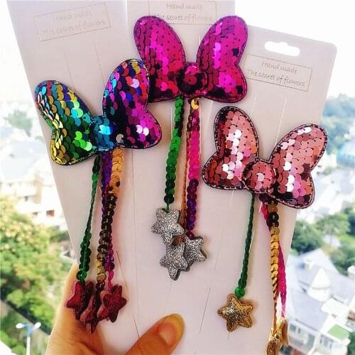 Modish Girls 20PCS/lot Lovely Bow Hair Clip Kids Shinning Mouse Hairpin Cute Heart Shape Sequin Mini Glitter Star Hair Barrettes