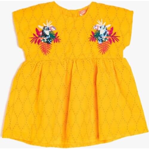 Yellow Baby Girl Dress Cotton Mini Short Sleeve Bike Collar