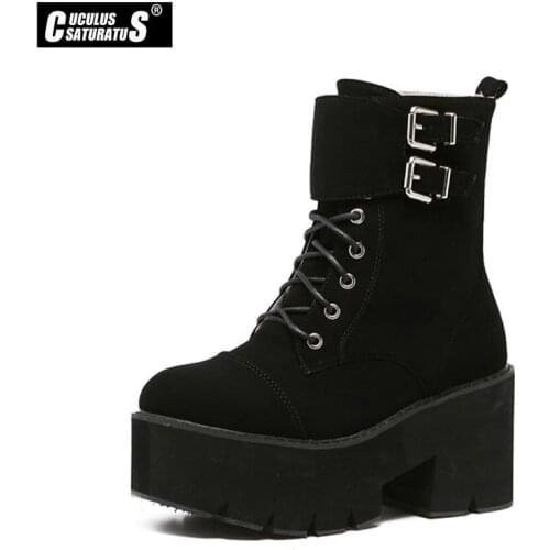 Cuculus punk boots women ladies platform boots High Heel winter shoes motorcycle Ankle Boots waterproof snow boots women 2001