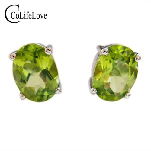 Dazzling Princess Cut Earrings Stud 925 Solid Sterling Silver Jewelry 100% Natural Olivine Stone Stud Earrings for Woman Gift