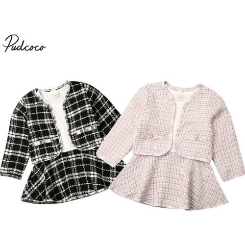 2019 Brand Toddler Baby Girls Fashion Dresses Suit Set Outfits Retro Plaid Coat Long Sleeve Patchwork Tutu Dress Autumn Clothes