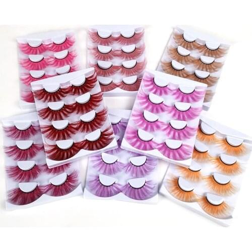 4 Pairs 3D color Mink Lashes Wholesale Natural Long Thick Fluffy Colorful False Eyelashes Lash Extension Supplies Makeup