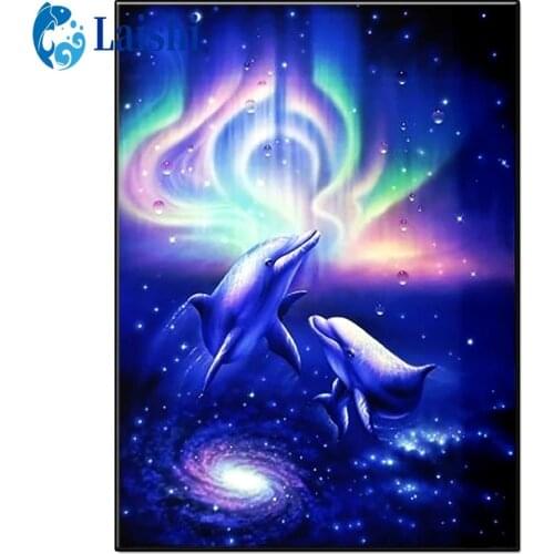 DIY Northern Lights, Dolphins Diamond Painting Full Round Rhinestone Paintings Diamond Embroidery Cross Stitch Mosaic Home Decor