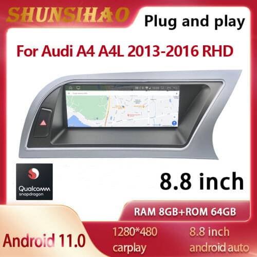 GPS navig For 8.8 inch A4 A4L B8 2013-2016 RHD car radio Video player multimedia Audio carplay Android 10 headunit autoradio