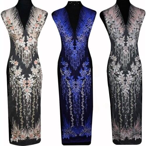 Large Long Beaded Embroidery Flowers Lace Patches Wedding Dress DIY Veil Applique Clothes Mesh Decoration T2837