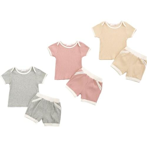 Citgeett Summer Newborn Baby Boys Girls Ribbed Outfits Short Sleeve T-shirt + Shorts Clothes Set