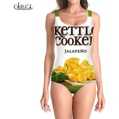 CLOOCL 2021 New Delicious Potato Chips Food 3D Print Fashion Sleeveless Sexy One-Piece Swimwear Summer Ladies Beach Swimsuits