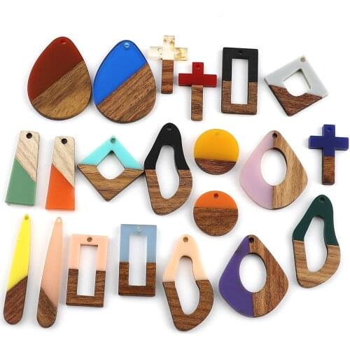 DoreenBeads Resin Wood Effect Charms At Random Color Round Cross Square Pendants DIY Making Earrings Necklace Jewelry Findings