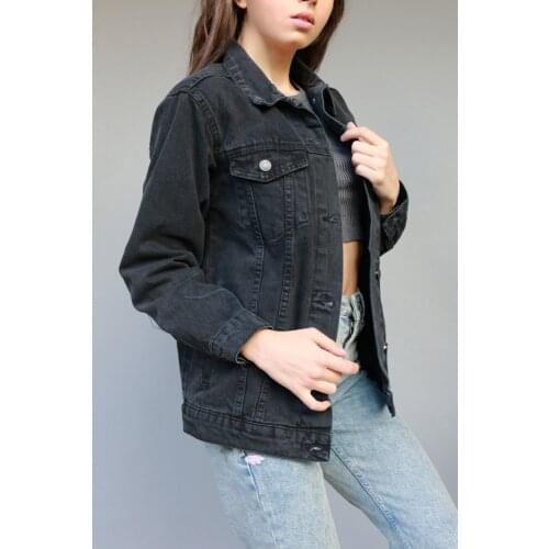 Jean Jacket Women Clothes Oversized Jeans Denim Coat 2021 New Washed Blue Jeans Turn-down Collar Outwear Black Bomber Casual