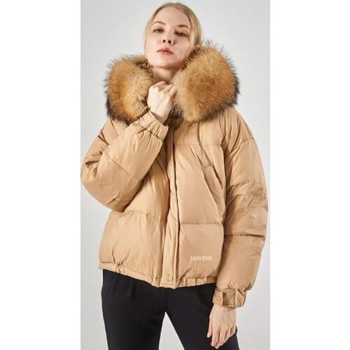 2021 Hot Sale Winter Warm Jacket Real Raccoon Fur Collar Women Waterproof Fabric Duck Feather Thermal Short Down Bubble Coat